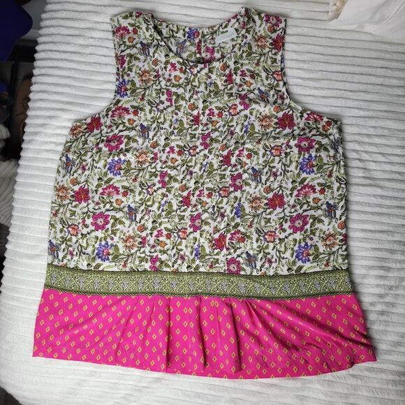 J. Jill Women’s Sleeveless Floral Blouse Rayon Scoop Neck Pink Patchwork Top M - Picture 11 of 11